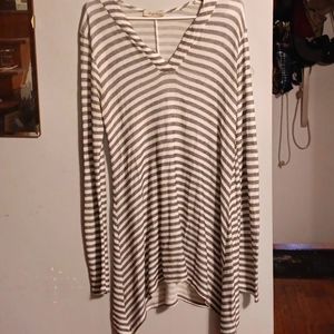 Woman's one size lightweight cream and grey Striped cover up. A la Tzarina